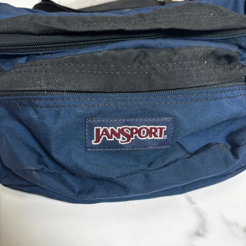 Vintage JanSport Fanny‎ Pack Navy Blue Waist Bag Crossbody Travel Utility Zip